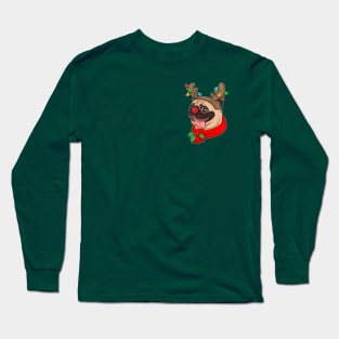 Funny Cute Pug Cool Costumes Christmas Gift Reindeer Long Sleeve T-Shirt